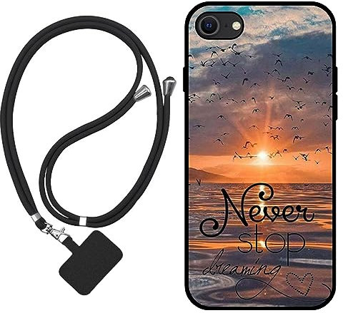 Sunrive Hülle Kompatibel mit iPhone SE 2020/8/7 Case,matt Handyhülle Schutzhülle Etui Karikatur Muster TPU Backcover (Das Meer,Möwen,die Sonne) +1x Universale Handykette MEHRWEG