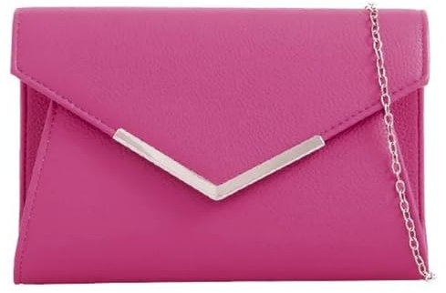 Sac à main à bandoulière en similicuir style enveloppe pour bal de fin d'année, mariage, soirée, rose fuchsia, medium