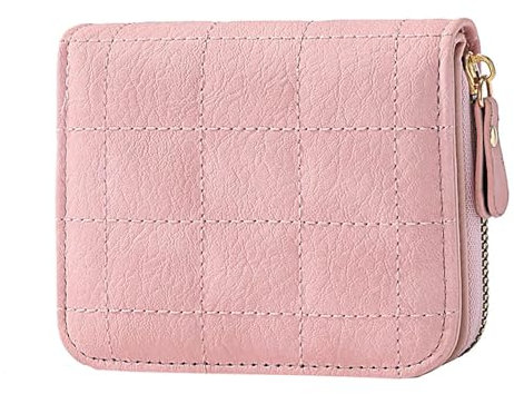 ZEACCT Portefeuille pour Femmes, Porte-Monnaie Zippé en PU Brodé, Portefeuille Court À Carreaux pour Femmes, Portefeuille Court et Portable, Portefeuille À Compartiments Multiples (Rose)