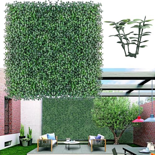 ODTORY Artificial Boxwood Hedge Wall Panels,20 X 20 in 26P UV-Anti More Dense Greenery Grass Wall Backdrop Panels for Indoor Outdoor Green Wall Decor & Ivy Fence Covering Privacy