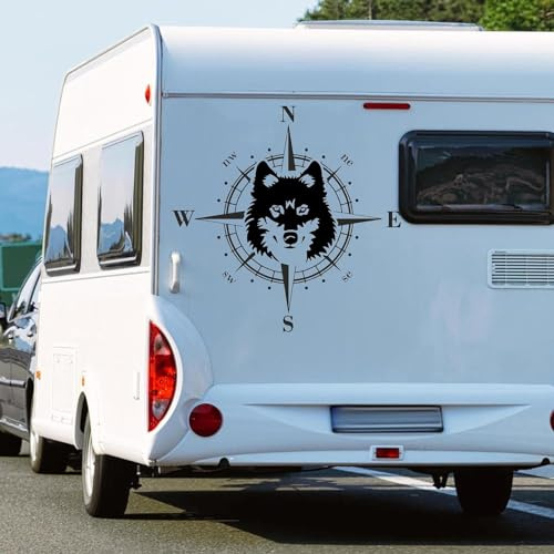 Kompass Wolf Wolfskopf Nordisch Natur Rudel Wölfe Wolfsrudel Aufkleber freie Größe&Farbe Auto Camper Wohnmobil Caravan Autoaufkleber Wohnwagen Sticker Kompassrose