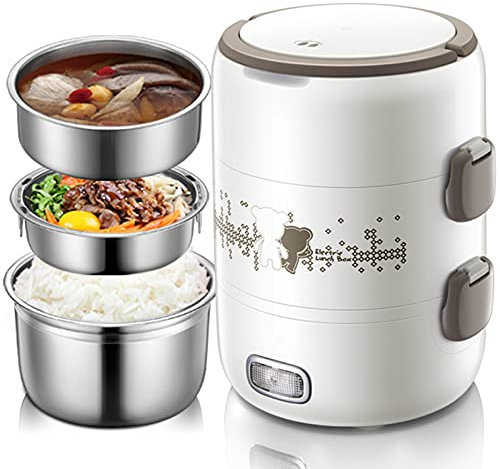 BAOSHIDAER Electric Lunch-Box Food Heat Up, Stainless Steel Electric Lunch Box for Home and Office, 3 Layers Self Heating Lunch Box with Removable Food Container, Blue