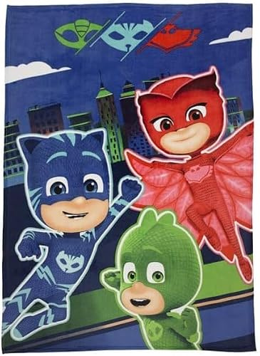 Hasbro PJ Masks Überwurfdecke, 157,5 x 228,6 cm, leichtes Fleece für Jungen und Mädchen, Größe M, AB091k