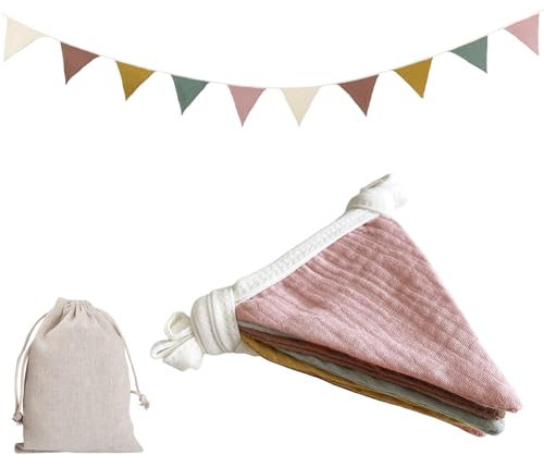 BURGEON Bandierine per cameretta dei bambini, in tessuto con sacchetto di iuta, decorazione per la cameretta dei bambini, in mussola, in cotone, per letto di casa, lettino, decorazione da parete,