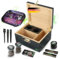 Mari & Juan Bambusbox Grinder Box I Aufbewahrungsbox mit Zahlenschloss, inkl. Rolltablett Blättchen Filter Glasbehälter u.v.m. I Grinder Set I Kräuter Zubehör Stash Box I Crusher Set in Anthrazit