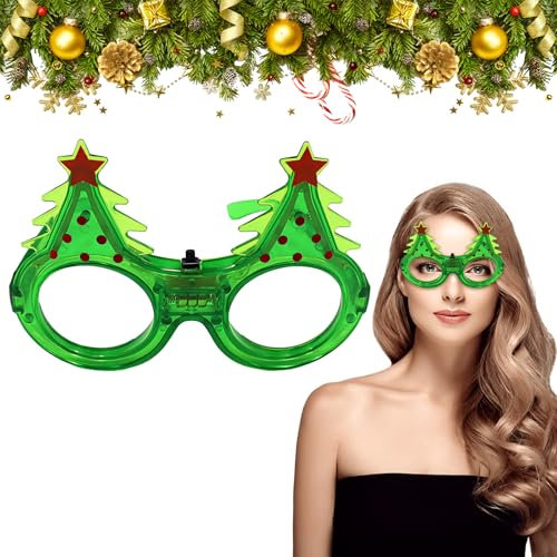 Christmas Light up Glasses, Neon Glasses Party LED Light Up Glasses, Party Flashing Glasses Christmas Tree Glow Eyeglasses Frames, Christmas Decoration Party Eyewear Photo Booth for Kids Adults