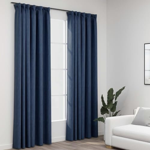 Bulliing Verdunkelungsvorhänge Haken Leinenoptik 2 STK. Blau 140x225cm Verdunkelungsvorhang Thermo Gardine Blickdicht Dekoschal Wohnzimmer
