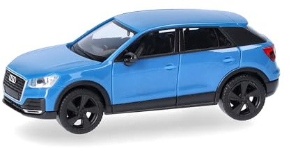 Herpa Modellauto Audi Q2 in turboblau, Miniaturmodell, Miniatur im Maßstab 1:87, Sammlerstück, Made in Germany, Modell aus Kunststoff, Blau