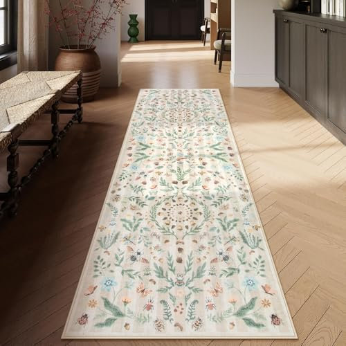 Lahome Insekten-Teppich für Flur, rutschfest, waschbar, Küche, Badezimmer, Teppichläufer, weich, rutschfest, für Eingangsbereich, Waschküche, Schlafzimmer (Beige, 60 x 250 cm)