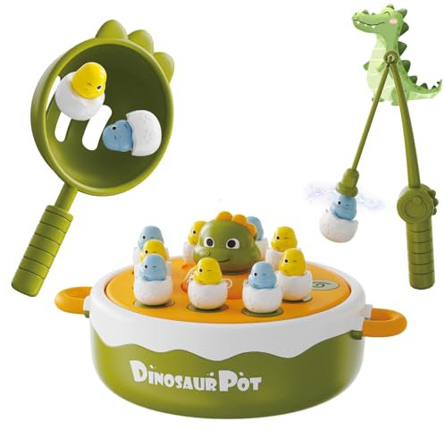 DONGZQAN Dinosaurier Brettspiel Set für Kinder, Magnetisches Angelspiel Ab 2 3 4 5 6Jahre Fische Angeln Mit 1 Kinderangel, Musik Und Pädagogischem Spielzeug Kinder Magnetspiel