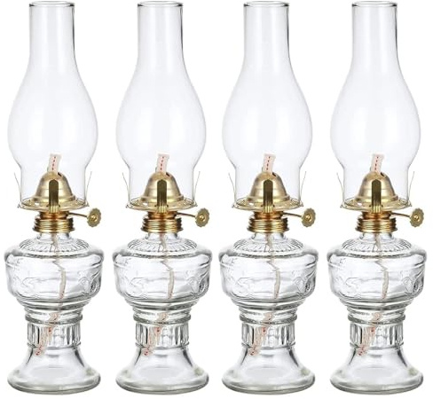 Wylolik Vintage Glass Oil Lantern Emergency Lamp Portable Glass Oil Lamp Windshield Oil Lamps for Indoor Lighting Camping Use in The Field (4 Pieces, 32cm)