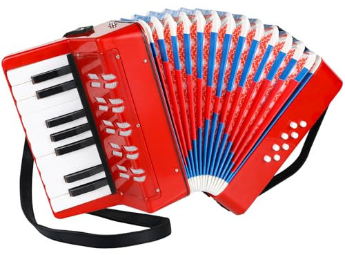 Akkordeon Kinder, Piano Akkordeon 17 Tasten 8 Bässe, Akkordeon Musikinstrument mit Einstellbare Tragerieme, Akkordeon Erwachsene und Kinder ab 3 Jahre, Ziehharmonika Kinder Geschenk für Anfänger, Rot