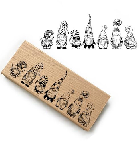 Weihnachtsstempel - Motiv: Wichtelgruppe - Motivgröße 113x42 mm - PR026 - Motivstempel aus Holz & Gummi zum Karten basteln, Weihnachten Stempel
