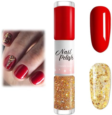 Flash Shiny Silver Double-Head Nail Varnish - 2-in-1 Red Glitter Gel Nail Polish Set - Quick Dry, French Manicure Kit