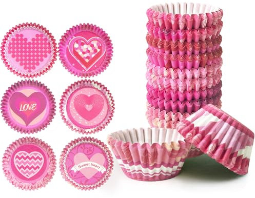 Gcardist Mini-Muffinförmchen Cupcake-Becher 300 Stück Rot Rosa Valentinstag Lebensmittelqualität Verlauf-Design Muffinpapier Backförmchen Cupcake-Hüllen (Kleine Größe)