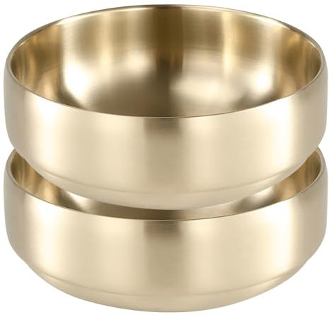 SANQIAHOME Ensaladera grande de acero inoxidable, de 1400 ml, de doble pared, 2 unidades/juego, con aislamiento térmico y antiquemaduras, de gran capacidad, color dorado