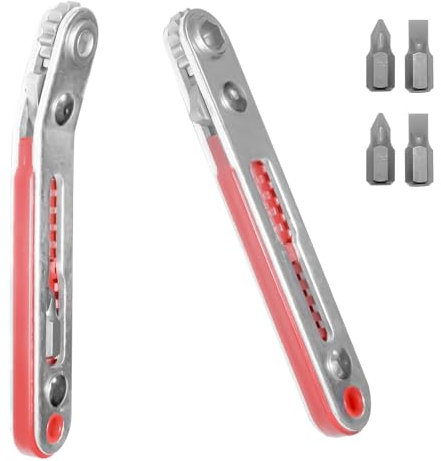 Mythosurge 2 x Mini Ratschenschlüssel Magnetisch, Flacher Kopf und Ellenbogenkopf, Mini Ratsche, Bit Ratsche, Set mit 4 Bit-Köpfen für Zuhause, Garage, Bauarbeiter, Rennrad, Motorrad