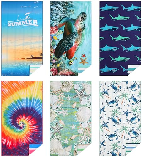 Casa Platino Pool-Handtücher, 6 Stück, übergroß, 180,3 x 81,3 cm, sandfreies Mikrofaser-Handtuch, schnell trocknend und leicht, mit doppelseitigem Druck, Strandgeschenke für Frauen, ideal für Reisen