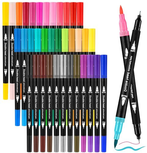 Zeawavsl Juego Rotuladores AcríLicos, 36 Colores Con Dos Puntas, Rotuladores Gruesos Y Finos, Para Bullet Journal, Letras A Mano, CaligrafíA, Manga, Tinta a Base de Agua (36)