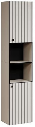 trendteam smart living - PureBliss - Hochschrank - Kashmir Hellgrau - Rillenoptik - 2 offene Fächer + 4 Einlegeböden - (BxHxT) 40 x 186 x 31cm - Badezimmerschrank mit edlen Metallgriffen
