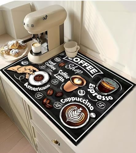 Octonyluck Kaffeemaschine Abtropfmatte, Saugfähige Abtropfmatte Geschirr, Selbsttrocknungsmatte Schnelltrocknend Trockenmatte für Kaffeemaschine, Küche, Spüle, Bad, 40 x 50cm