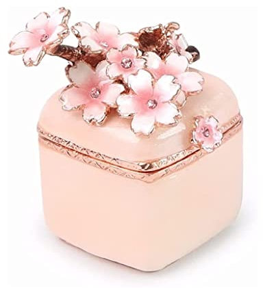 KXQYIKYI Schmuckschachtel Schmuck Organizer kleiner quadratischer Sakura Schmuck Organizer Box Blechlegungsohrringe Ring Aufbewahrungsbox Geschenk für Frauen. Schmuckkoffer Lagerung