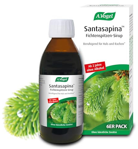 A.Vogel Santasapina Fichtenspitzen Sirup 6 x 200 ml, beruhigend für Hals und Rachen, ohne Alkohol und Zuckerzusätze, für Erwachsene und Kinder ab 2 Jahren