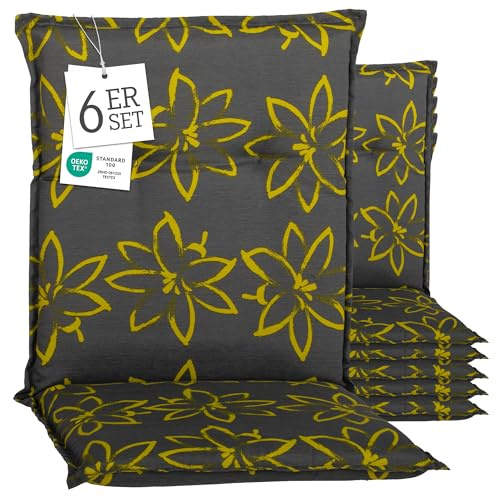 Beo® Barcelona Niedriglehner Gartenstuhlauflagen 6er Set | Waschbar | Made in EU | Öko-Tex Standard | Atmungsaktiv & UV-beständig | Sitzkissen Outdoor für entspannte Stunden