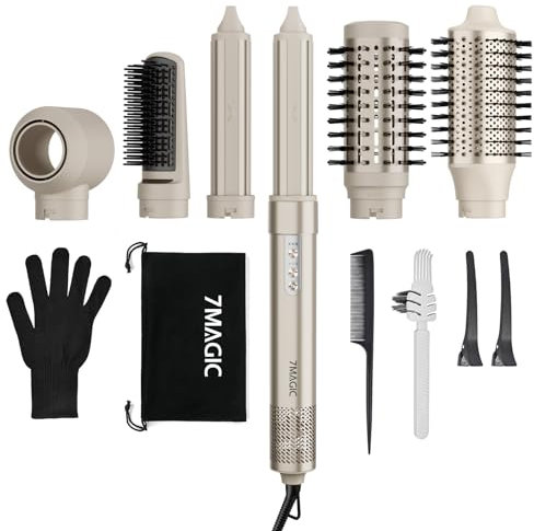 7MAGIC 6 in 1 Airstyler, Hairstyler, Lockenstab Auto-Wrap, Stylen Sie Beach Wave, Ionen Föhn, Professioneller Rundbürstenföhn,Glätteisen, für Besondere Anlässe, Reisen