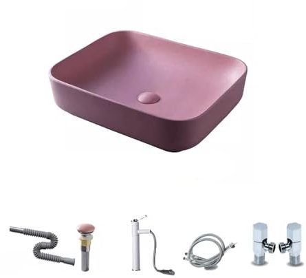 YNIYUJKL Lavandino da Appoggio in Ceramica Rosa per Bagno, Lavabo Singolo, Lavabo Quadrato per Balcone, Lavabo Contenitore,One Color-B