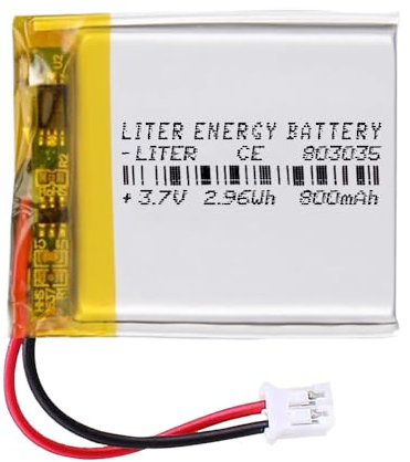 Batteria 803035 LiPo 3.7V 800mAh 2.96Wh Ricaricabile Connettore PH2.0 (JST-PHR-02) Tipo B Litio: Assicurarsi che la polarità del dispositivo corrisponda 37x30x8mm (PH2|800mAh|803035)