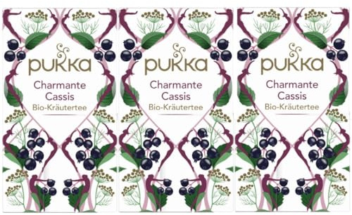 Pukka Tee, Bio-Kräutertee Charmante Cassis, 3er Pack, 60 Teebeutel