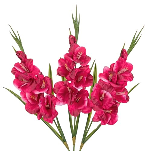 Oairse Magenta Gladiolus konstgjorda blommor 3 st sidenblommor med stjälkar falsk blomma för vas vår sommar inomhusdekoration fuskblommor stjälkar fyllmedel för bordsuppsatser, bröllop, heminredning