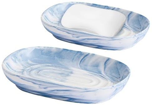 Ceramic Soap Dish Grey Bathroom Accessories, Anti-Slip Soap Holder, Soap Dishes for Bathroom, Easy to Clean, Durable and Stylish Soap Box for Shower, Kitchen, and Bathroom (Blue)