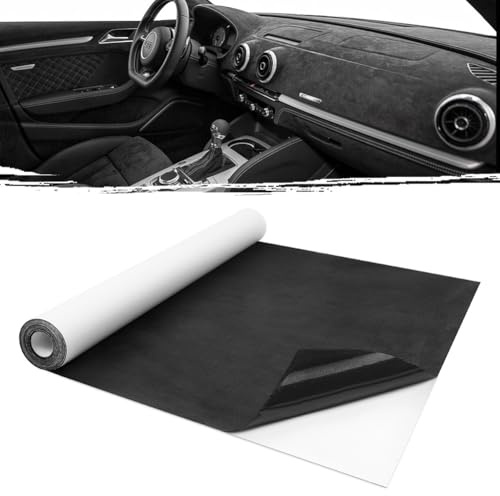 AOOSA Mikrofaserstoff Selbstklebend für Cockpit 150 x 40 cm | Dachhimmel Stoff Selbstklebend Stretch Wildleder Optik Schwarz Folie für Cockpit Autoinnenraum Möbel Schmuck Schublade