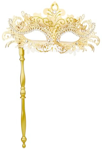 DICOSMETIC Goldene Masken Mit Griff Für Frauen Venezianische Masken Für Mardi Gras Maskenparty Kostüme Accessoire Für Venezianische Halloween Karnevalsfestival Kostümpartys