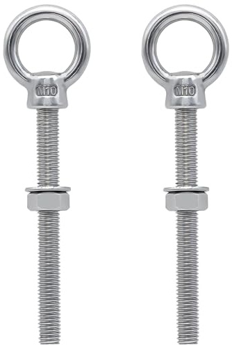 Lxoraziy 2 Pezzi Bullone a Occhiello M10x120mm, Golfari Bullone a Occhiello in Acciaio Inox 316, Bulloni ad Anello con Dadi e Rondelle per Rullo di Fissaggio e Sospensione
