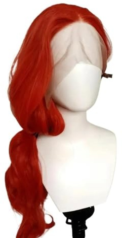 Rote Lace-Front-Körperwellen-Synthetikperücke for Frauen, vorgezupftes langes gewelltes Haar, 150 Dichte Flauschigs und Natürlich(26 inch)