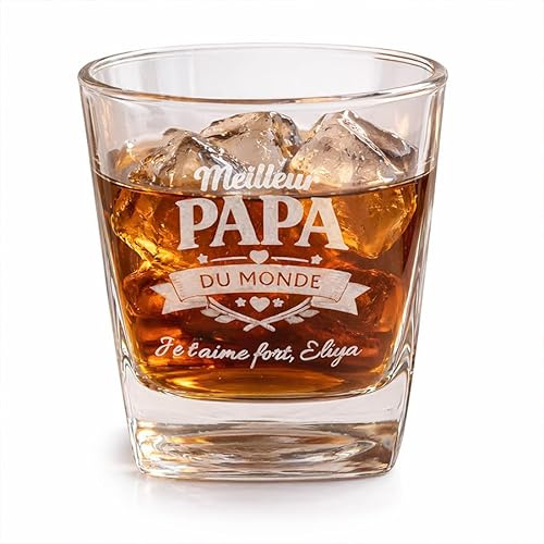 Générique Verre à Whisky Personnalisé Meilleur Papa du Monde – Verre Gravé 270 ml avec Message – Cadeau Papa Original Fête des Pères Noël Anniversaire