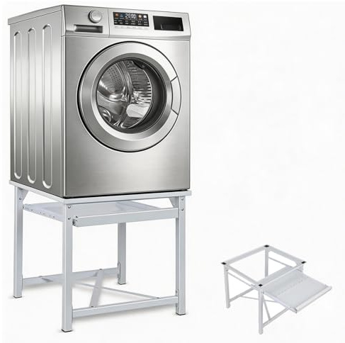 Stabiler Metall Waschmaschinen Untergestell für Trockner Unterbau Sockel Waschmaschinenerhöhung mit Ausziehablagen, Tragkraft 150kg, Ausziehbare Trocknersockel Rutschfest Podest Erhöhung, 60x56x52 cm