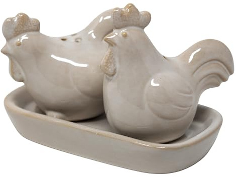 Ceramic Chicken Cruet Salt and Pepper Shaker Set with Tray