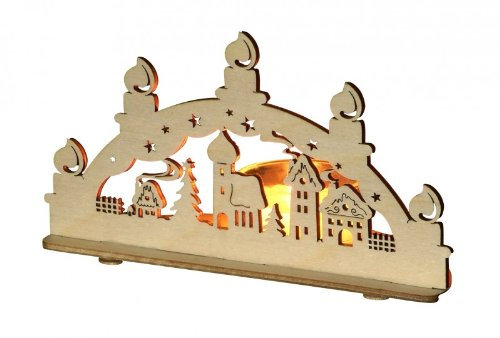 Erzwelt Dorf mit Kirche Teelichthalter, Holz, Beige, 15 x 8,5 x 7,5 cm