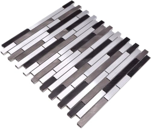 Mosaik Verbund Alu mix alu/grau/schwarz Aluminium Metall Fliesenspiegel, Mosaikstein Format: 15x48/98/148x8 mm, Mattengröße: 298x338 mm, 1 Matte