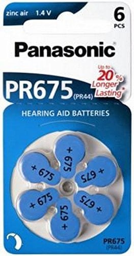 60x Panasonic Worldwide PR675 hearing aid battery (blister of 10) (PR44) 24600 368 436 1.4 V Zinc Air