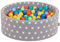KiddyMoon Rund Bällebad Bällepool 90X30cm/200 Bälle ∅ 7Cm Sterne-Muster Ballgruben Für Babys Spielbad Kleinkinder, Hergestellt In Der EU, Grausterne: Hellgrün/Orange/Türkis/Blau/Bblau/Gelb