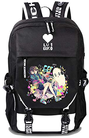 WANHONGYUE Undertale Spiel Cosplay Rucksack Schultasche Laptop Backpack mit USB-Ladeanschluss Schwarz / 14