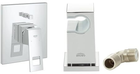 GROHE Eurocube | Badarmaturen - Einhand-Wannenbatterie + Euphoria Cube Zubehör - Wandanschlussbogen 1/2 Zoll | chrom | 19896000 + 26370000