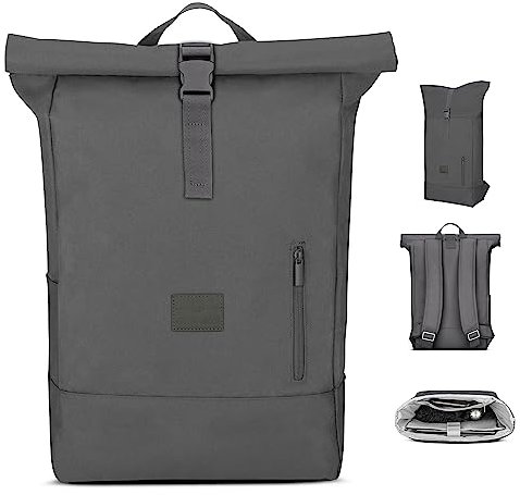 Johnny Urban Rolltop Rucksack Damen & Herren Dunkelgrau - Robin Large - Tagesrucksack mit 16 Zoll Laptopfach - Recyceltes PET - 18-22L - Wasserabweisend