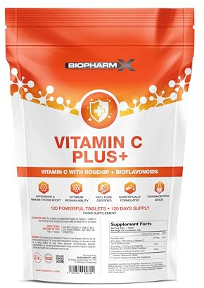 Vitamin C 1000mg Chewable Tablets - 4 Month Supply - High Strength with Rosehip & Bioflavonoids for Immune Support, Energy & Fatigue Reduction