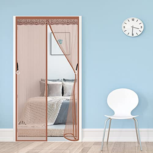 AMZERO Fliegengitter Tür Magnetisch Balkontür, 95x240cm Insektenschutz FliegengittertüR Ohne Bohren Ohne Bohren für Balkontür Wohnzimmer Terrassentür, Brown